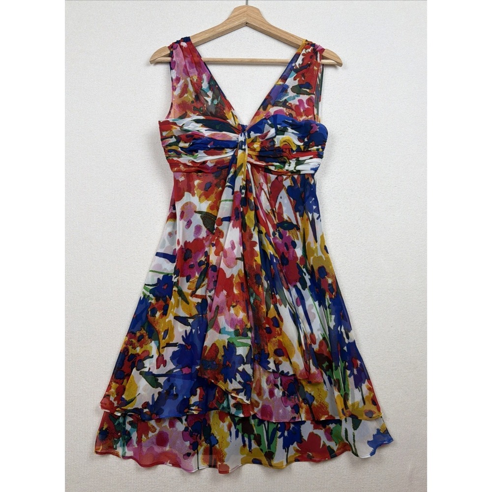 Donna Ricco New York Women's Floral Multicolor Chiffon Dress 6P Layers Sash